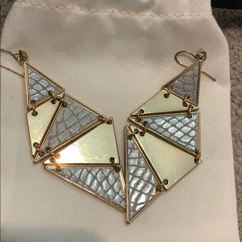 Silver and gold patterned dangly earrings